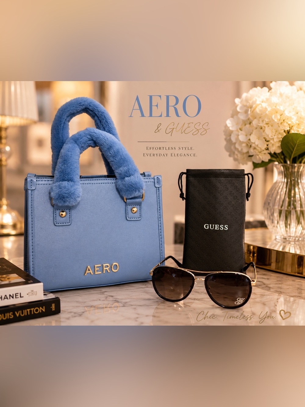 Aéropostale Blue Faux Leather Mini Tote + NEW GUESS Aviator Sunglasses   Bundle